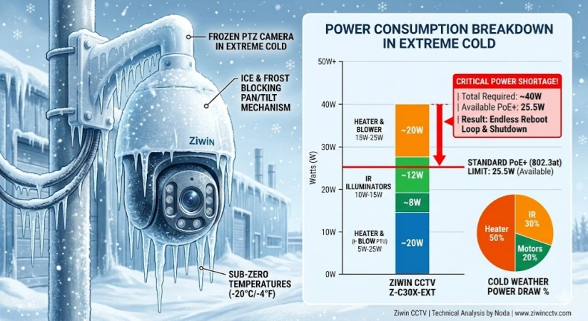 Why Your PTZ Camera Reboots in Extreme Cold: The PoE Power Budget Trap
