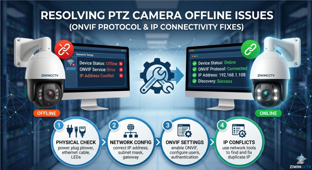 PTZ Camera Offline? ONVIF Protocol & IP Connectivity Fixes