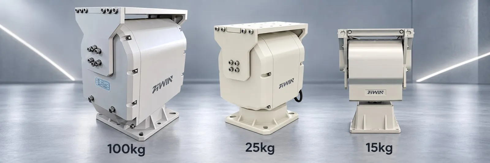 pan tilt unit 100kg 25kg 15kg ZIWIN pan tilt units with 100kg, 25kg and 15kg load capacities